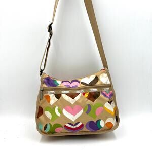 LeSportsac Hobo Vintage Classic Hearts Printed Nylon Tan Lovecore